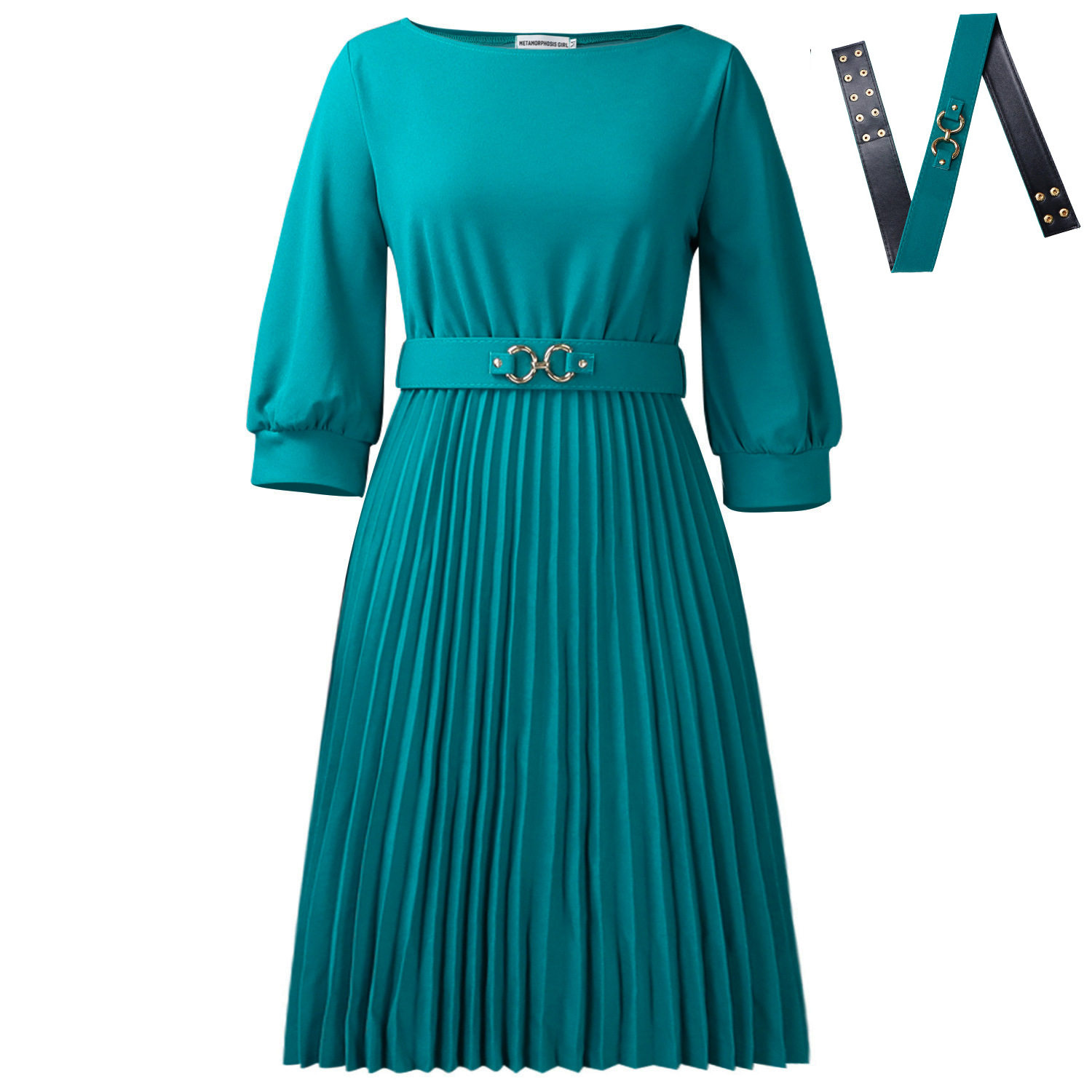 Elegant Womens African Dress Round Neck Three Quarter Sleeve Pleated Design Perfect for Parties and Events