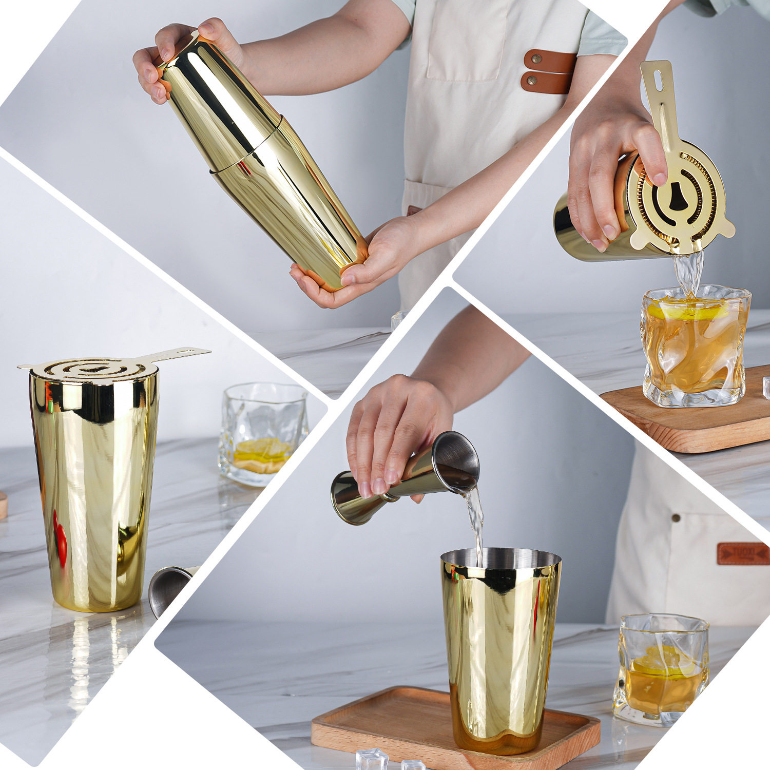 Bar Shaker 304 Stainless Steel Shaker Measuring Cup Boston Shaker Cocktail Shaker Tool Three-Piece Set