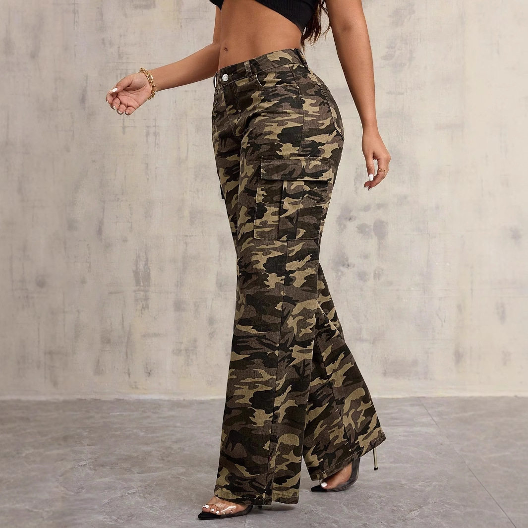 Camouflage Wide Leg Cargo Pants Casual Style Streetwear Trend Comfortable Fit Wholesale Available
