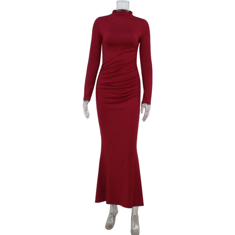Womens Long Sleeve Bodycon Dress Solid Color Simple Design Mermaid Hem Perfect for Autumn Events Wholesale