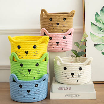 Cat Remote Control Cotton Rope Woven Desktop Storage Basket Key Storage Basket Sundry Storage Basket Round Basket