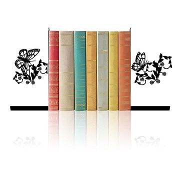Metal Bookend L-Shaped 2-Piece Set Black Butterfly Flower Vine Iron Desktop Decoration Bookend Office Storage Clip Wholesale