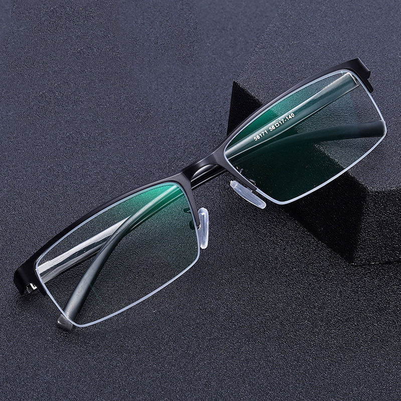 Black Half-Frame Square Metal Large-Frame Glasses Frame Can Be Equipped with Myopia Men's Lightweight Half-Frame Business Glasses