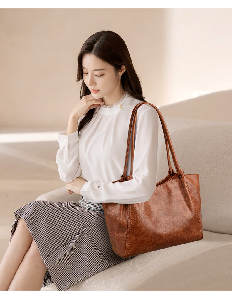Túi tote nữ cỡ lớn dáng thùng đeo vai đựng nhiều đồ — đen, màu đỏ, Màu nâu, màu nâu sẫm