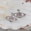Silver pink diamond saturn earrings