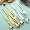 Bear four-piece 304 stainless steel tableware suit cartoon children's spoon Fork knife dessert spoon student Golden Western food