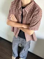 American-Style High-End Cool Plaid Short-Sleeved Shirt for Men, Summer Thin Loose-Fitting Versatile Casual Shirt for Layering with Jackets