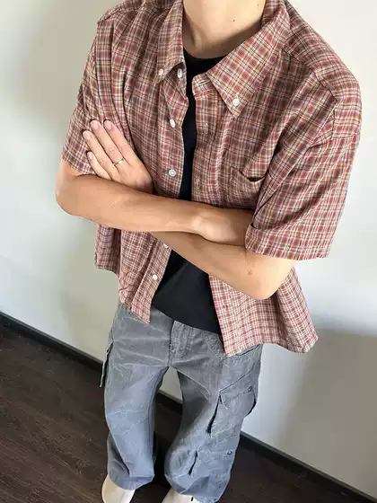 American-Style High-End Cool Plaid Short-Sleeved Shirt for Men, Summer Thin Loose-Fitting Versatile Casual Shirt for Layering with Jackets