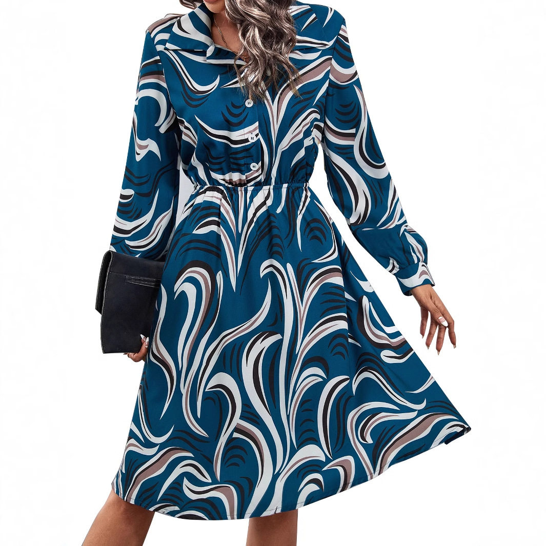 Fashionable Autumn Floral Print Irregular Dress Womens European Style Perfect for Casual Outings Wholesale Available