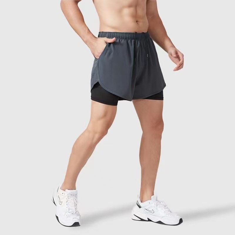 Fake Two-Piece Sports Shorts Men's Running Shorts Quick-Drying Breathable Back Waist Reflective Pocket Marathon Running Shorts