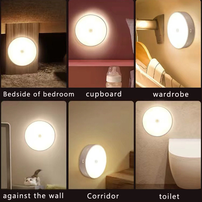 Cross-Border Led Human Body Sensor USB Charging Light Magnetic Night Light Wardrobe Cabinet Dormitory Sensor Light That Lights up When People Come