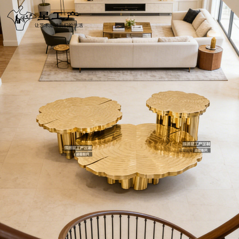 轻奢商业软装酒店茶几艺术品家具摆件定制不锈钢金属茶台创意雕塑