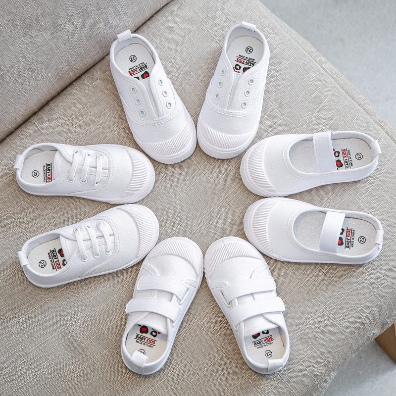 Spring and Autumn School White Shoes Students White Cloth Shoes Boys and Girls Soft Bottom Canvas Shoes Kindergarten Indoor Shoes