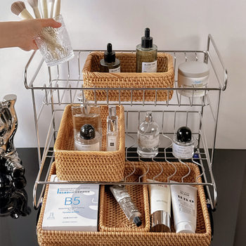 Desktop Multi-Functional Multi-Layer Storage Rack Cosmetics Snack Cup Sundry Countertop Organizer Stainless Steel Storage Rack