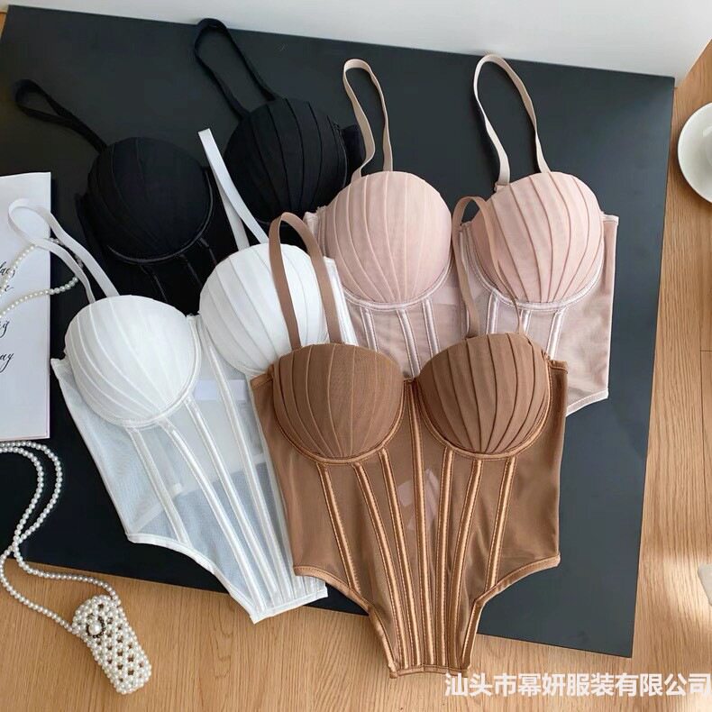 hot girl sexy fishbone tube top camisole slim fit versatile irregular pleated sexy top with breast pads
