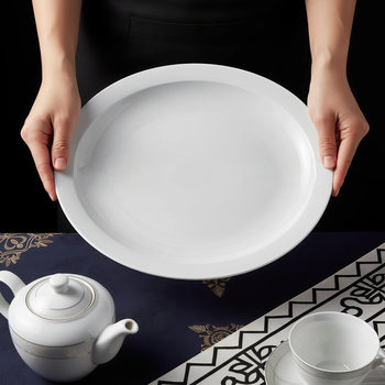 Ins style western food flat plate ceramic plate dish tableware dinner plate suit round pendulum plate kitchen Chaozhou wholesale foreign trade