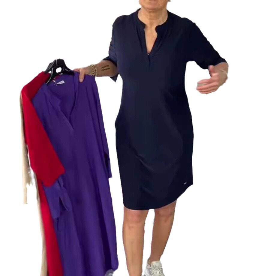 Summer Womens Midi Dress Fashionable Solid Color V Neck Casual Style Perfect for Everyday Wear Wholesale Available