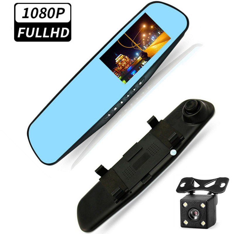 Rearview mirror driving recorder double lens 4.19 inch car monitoring 1080P front and rear double recording recorder