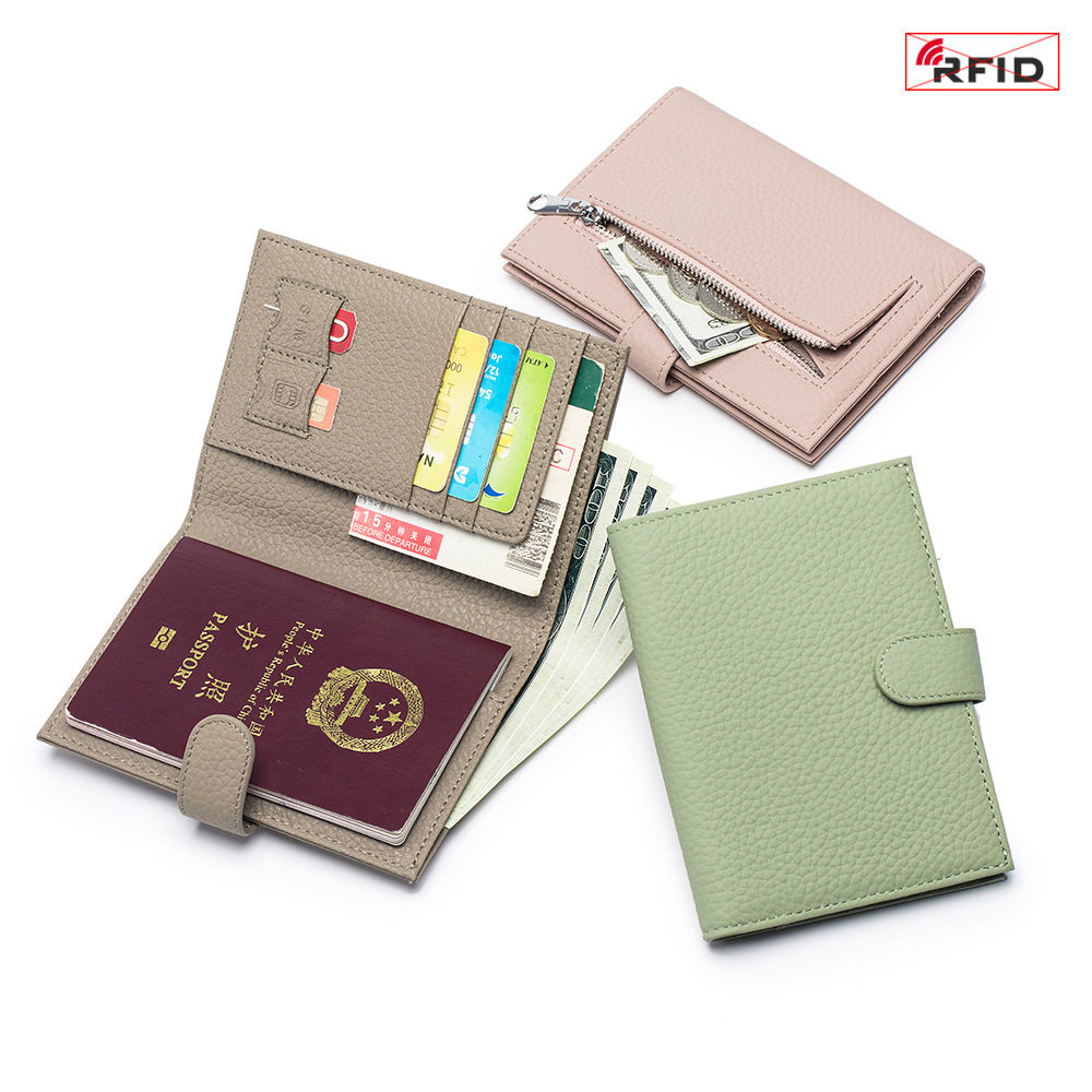 Foreign trade new genuine leather passport bag unisex ultra-thin multi-function wallet ticket holder passport ID bag cross-border