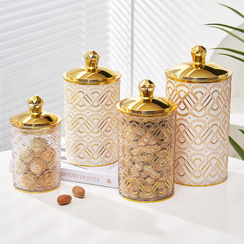 Round Large-Size Plastic Sealed Jar with Lid Pet Desktop Transparent Sundry Storage Box Color Box Three-Piece Set