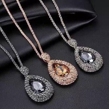 European and American fashion diamond water drop sweater chain long personality simple all-match temperament autumn and winter necklace clavicle chain accessories