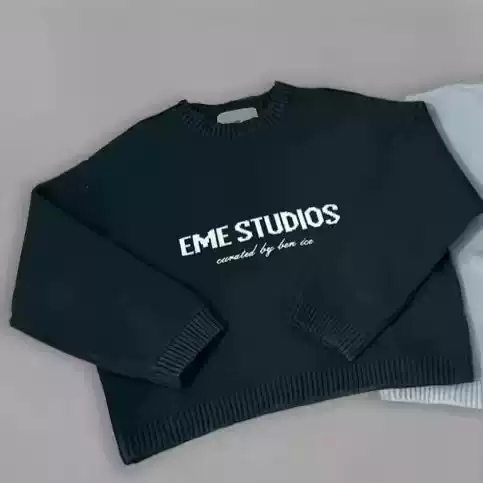 Eme Rabbit Fur European and American Letter Jacquard Sweater Winter New Style Unisex Loose Versatile Round Neck Pullover Stylish