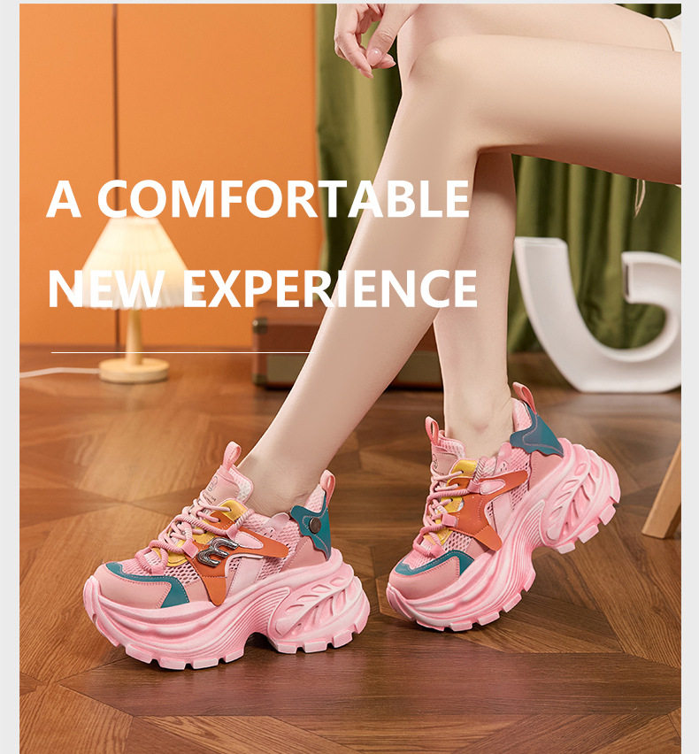 Giày sandal nữ cao gót mũi tròn quai ngang đế dày thoáng khí — Xám lưới đơn, Vàng lưới đơn, Hồng lưới đơn chi tiết 16