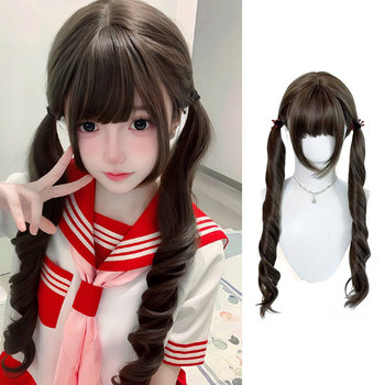 Sweetheart Double Ponytail Wig Female Lolita Cute Natural Jk Long Curly Hair Full Headband Wig Headgear