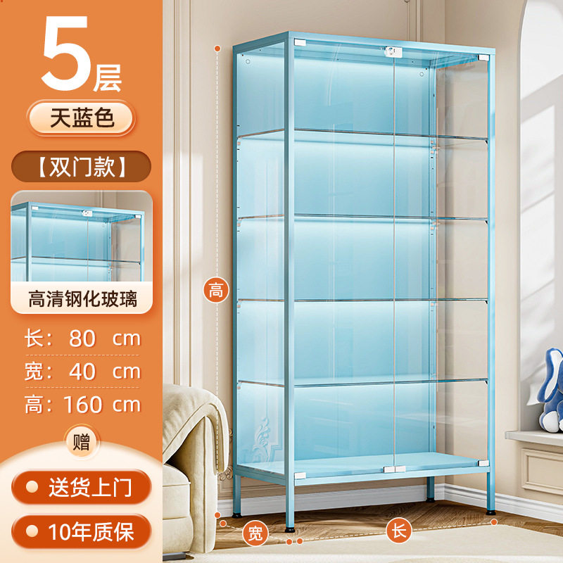 手办柜玻璃展示柜痛柜带锁带门书柜防尘透明模型收纳柜玩具储物架
