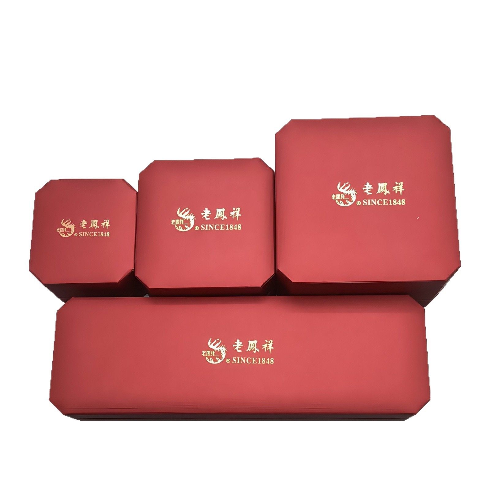 Octagonal Leather-Filled Paper Lao Fengxiang Jewelry Gold Ring Box Necklace Box Long Chain Bracelet Box Jewelry Packaging Box Wholesale