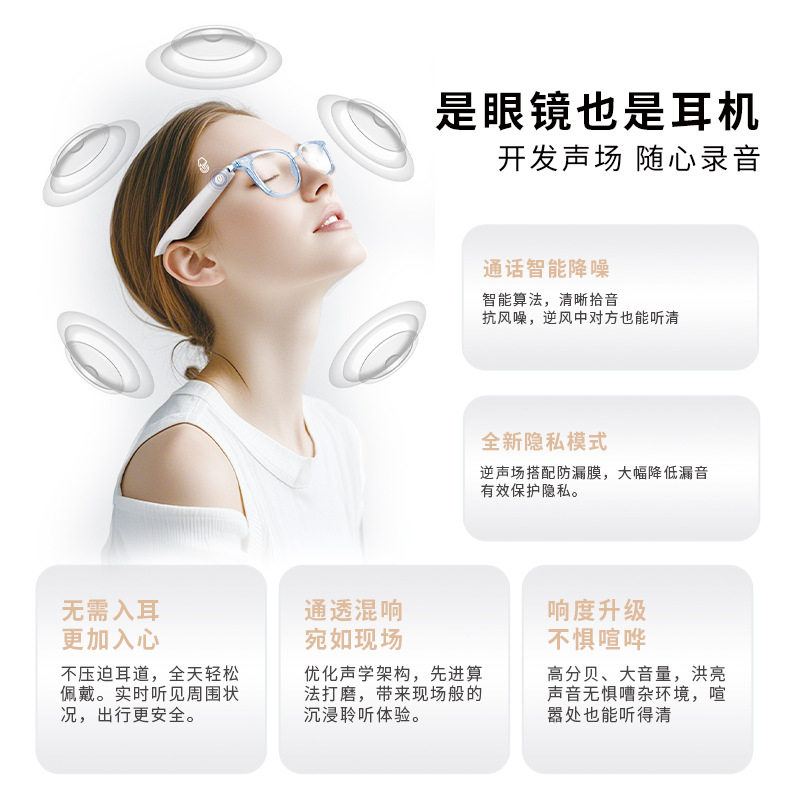 [Cross-Border Exclusive] Ai Translation Smart Bluetooth Glasses Gs07 with Color-Changing Lenses for Listening to Music, Making Calls, and Navigation While Cycling