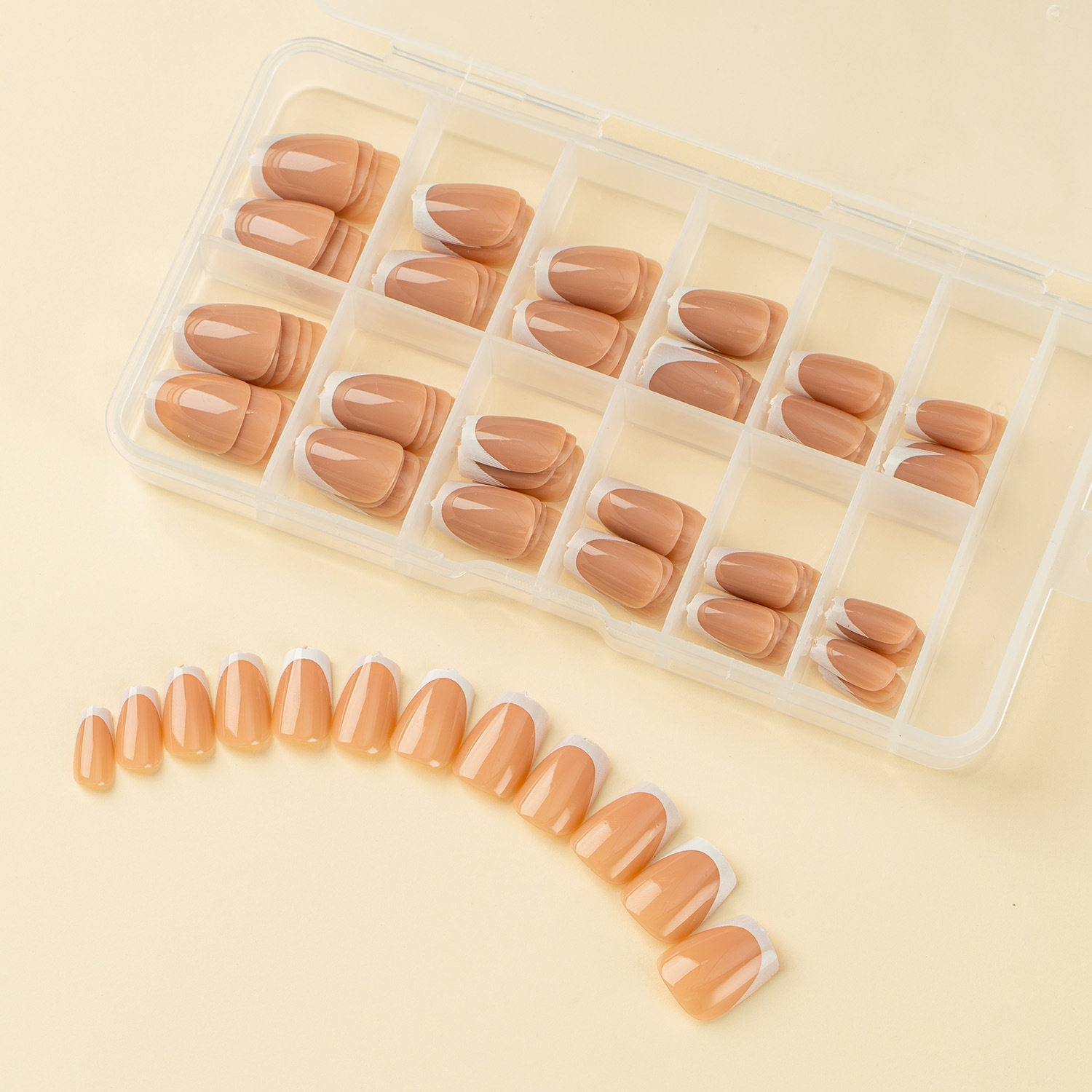 120 Pieces of Gel Coffee Color Base White French Wear Nails Long/Short Chameleon Laser Fake Nails Cross-Border Nails