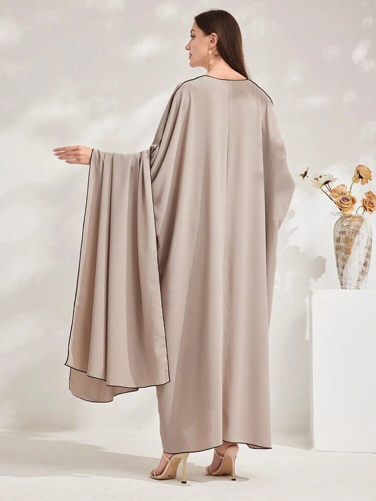 Al Najma Womens Solid Color V Neck Batwing Sleeve Loose Str
