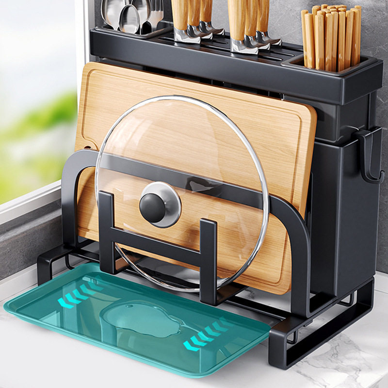 Multifunctional Kitchen Chopstick Holder, Cutting Board and Knife Rack, Wall-Mounted Chopstick Cage, Integrated Kitchen Knife Storage
