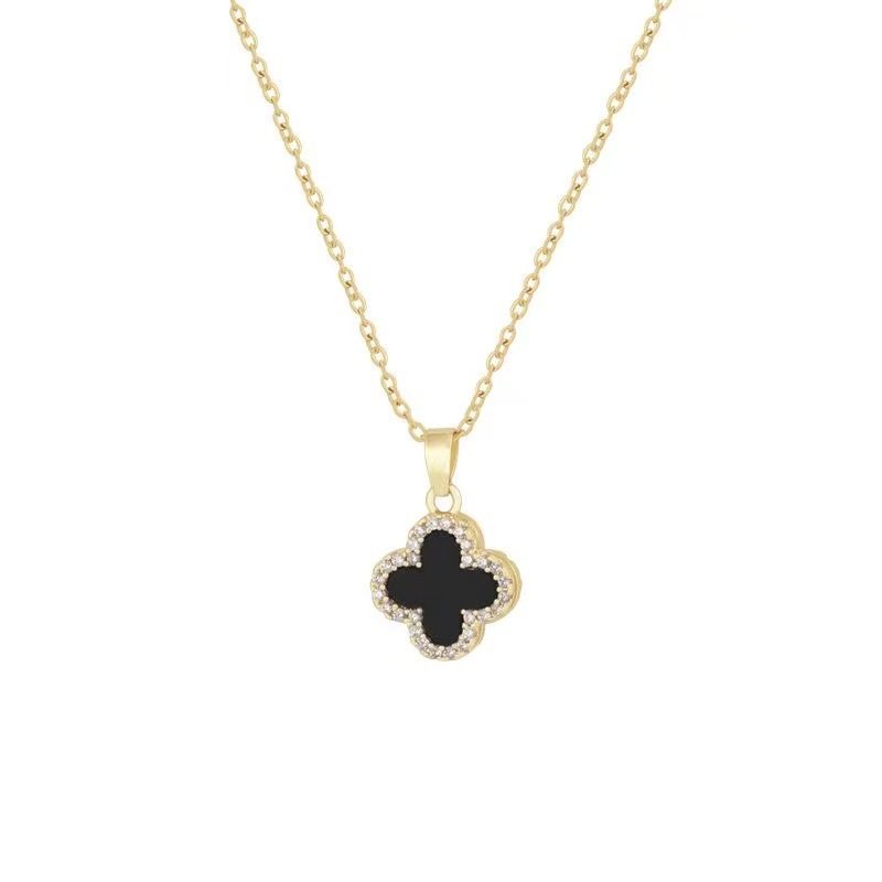 Double-sided Clover titanium steel necklace light luxury clavicle chain with simple same style ear studs factory direct sales large quantity Congyou