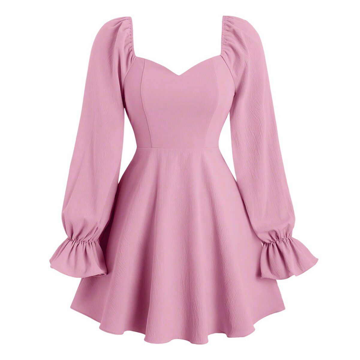 Pink Sweetheart Puff Sleeve Mini Dress Square Neck Waist Defining Flattering Fit Spring Summer Fashion Wholesale