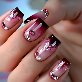 Pink Sparkling Diamond Shiny Mid-Length European Square Manicure Patch European and American Fashion Manicure Patch Removable and Wearable