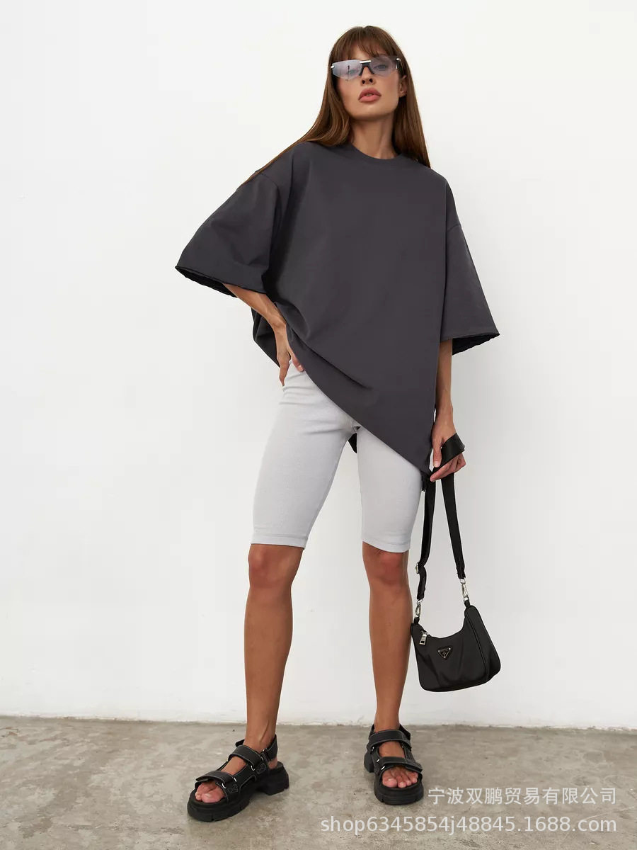 Womens Loose Fit Cotton T Shirt 260g Fabric Short Sleeve Solid Color Spring Summer Casual Wear Wholesale Available