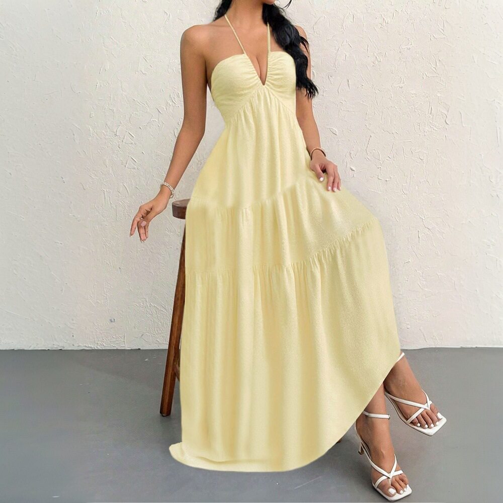 Elegant Womens Beach Maxi Dress Sexy Spaghetti Straps Lightweight Fabric Summer Style Wholesale Available