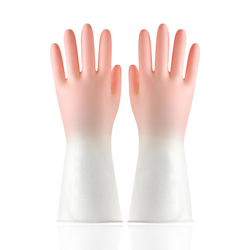 White two-color gloves dish washing gloves women's kitchen fairy latex laundry waterproof plastic rubber housework bowl