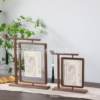 New Chinese Style Rotating Photo Frame Double-Sided Solid Wood Transparent Calligraphy Framed Picture Frame Black Walnut Retro Table Decoration Frame