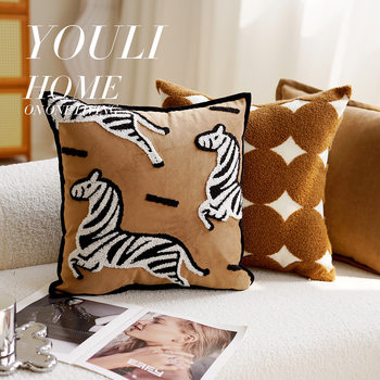 French Entry Luxury Zebra Simple Pillowcase Cream High-end Bay Window Pillow Pillow Brown Living Room Sofa Cushion