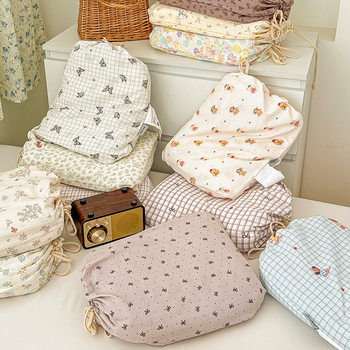 Korean Small Bag Four-Piece Set, Traditional Washed Cotton, Thickened Double-Layer Gauze Duvet Cover, Cloud-Soft Cotton Bedding Set