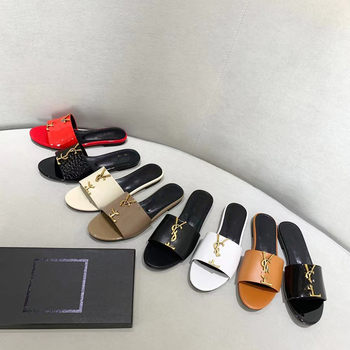 High Version One-word Slippers Black Letter Metal Buckle Flat One-word Slip-on Sandals for Outer Wear Internet Celebrous Same Style
