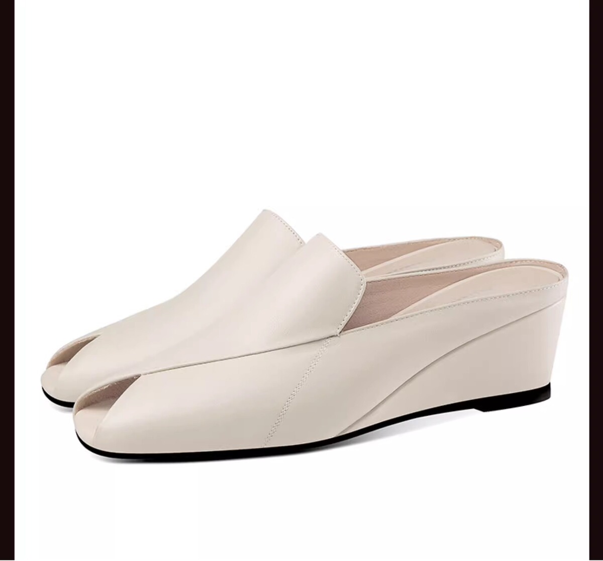 Dép sandal nữ mũi hở gót nêm 5cm phong cách tối giản, quai ngang dễ mang hằng ngày — Màu đen, Màu trắng be