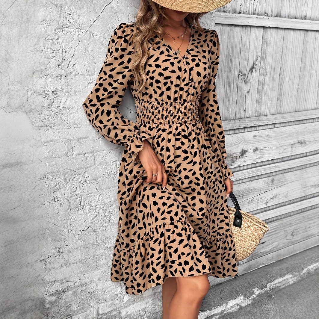 Leopard Print Long Sleeve Dress Casual Chic Style Perfect for Work or Social Events Wholesale Available