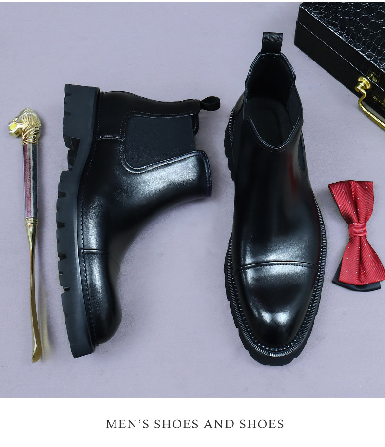 Giày boot nam cổ thấp da bò thật đế dày kiểu công sở — Màu đen, Màu cà phê