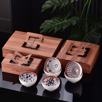 Cross-Border Wood Grain Ceramic Tableware Set Gift Box with Underglaze Design, Wholesale White Porcelain