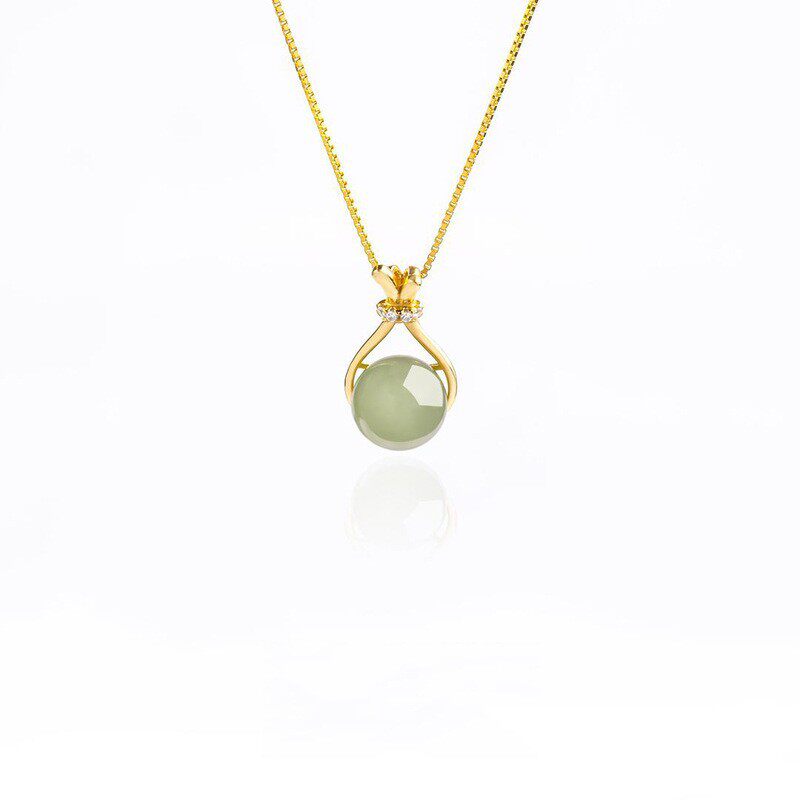 [Titanium Steel] Simple Fortune Bag Necklace Female Niche Design Sense Imitation Natural Hetian Jade Neck Chain Pendant Clavicle Chain Batch