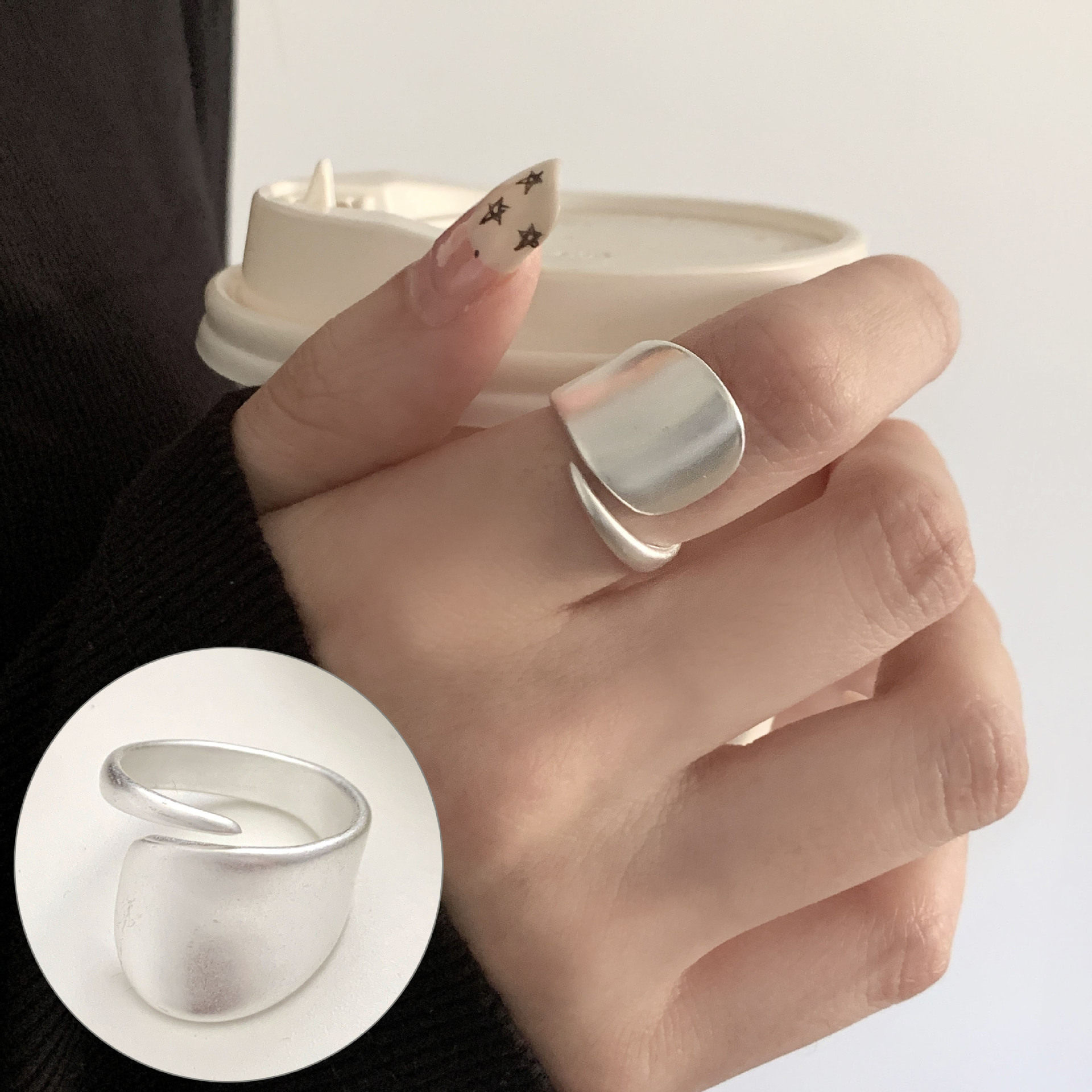 简约几何线条螺旋戒指女时尚设计感冷淡风开口指环旋涡环形食指戒